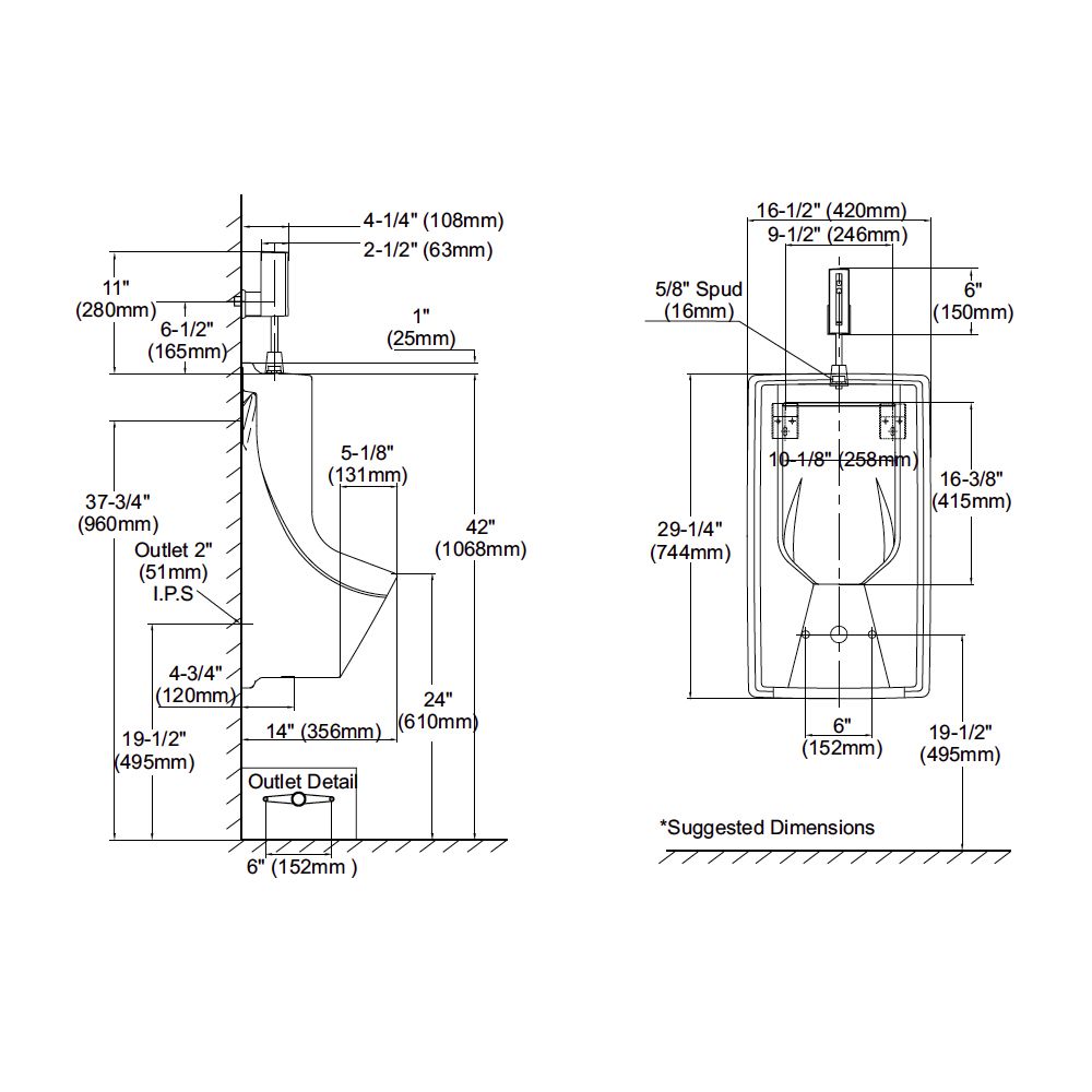 TOTO UE93012 Lloyd Urinal With Electronic Flush Valve ADA 3