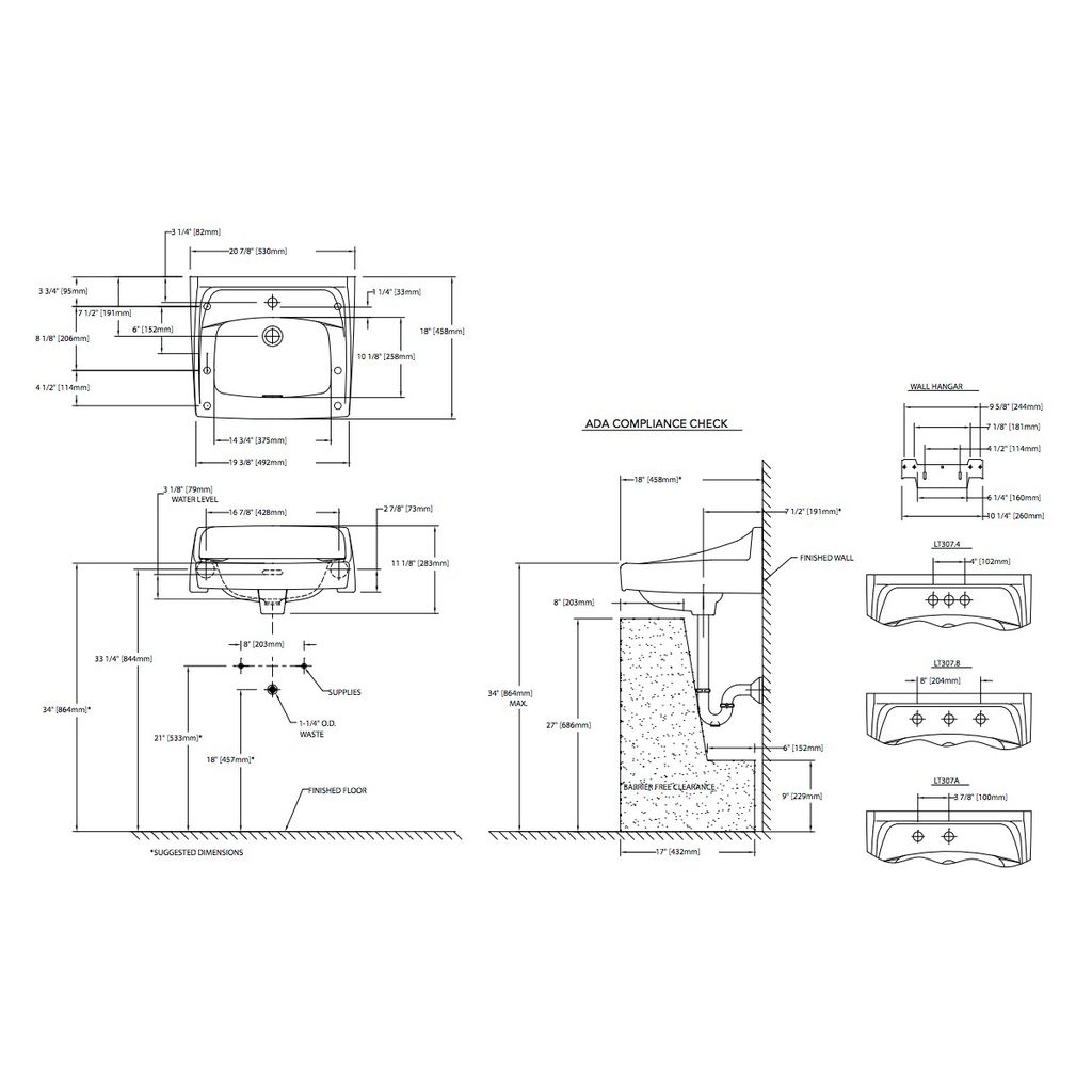 TOTO LT307 Commercial Wall Mount Lavatory Cotton 2
