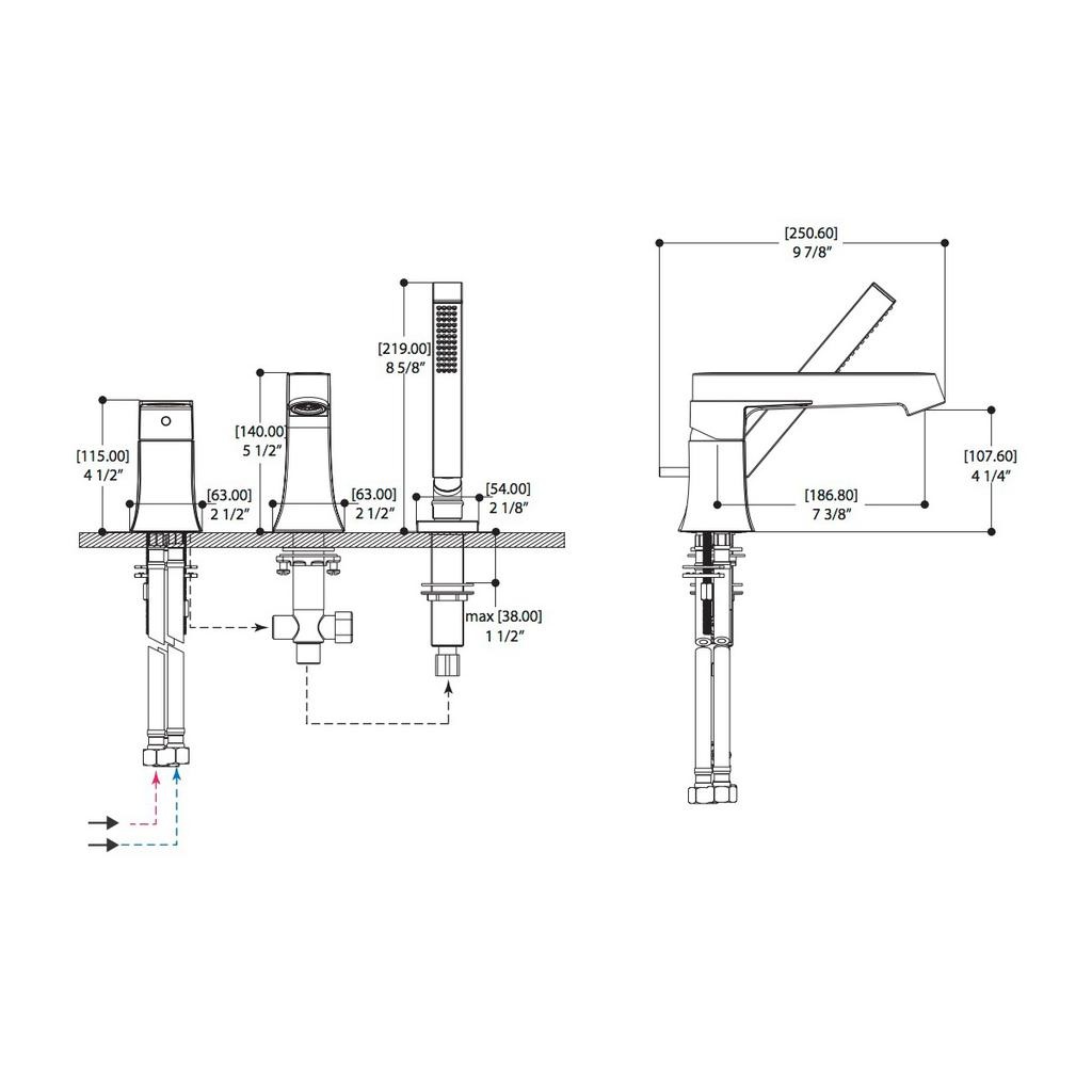 ALT 30772 Misto 3 Piece Deckmount Tub Filler With Handshower Chrome 2