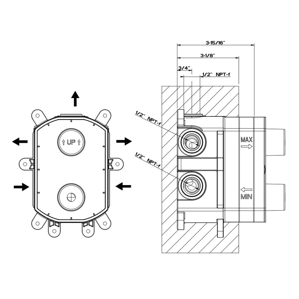 Gessi 09279 In Wall Thermostatic Rough Valve For 1/2/3 Way Diverter Function 2
