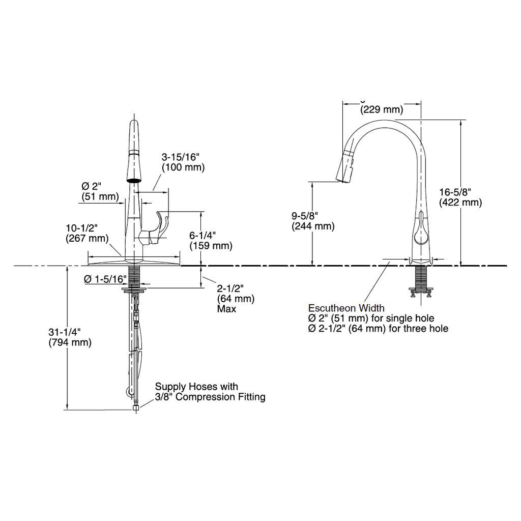 Kohler 596-CP Simplice Single-Hole Or Three-Hole Kitchen Sink Faucet With 16-5/8 Pull-Down Spout Docknetik Magnetic Docking System And A 3-Function Sprayhead Featuring Sweep Spray 2