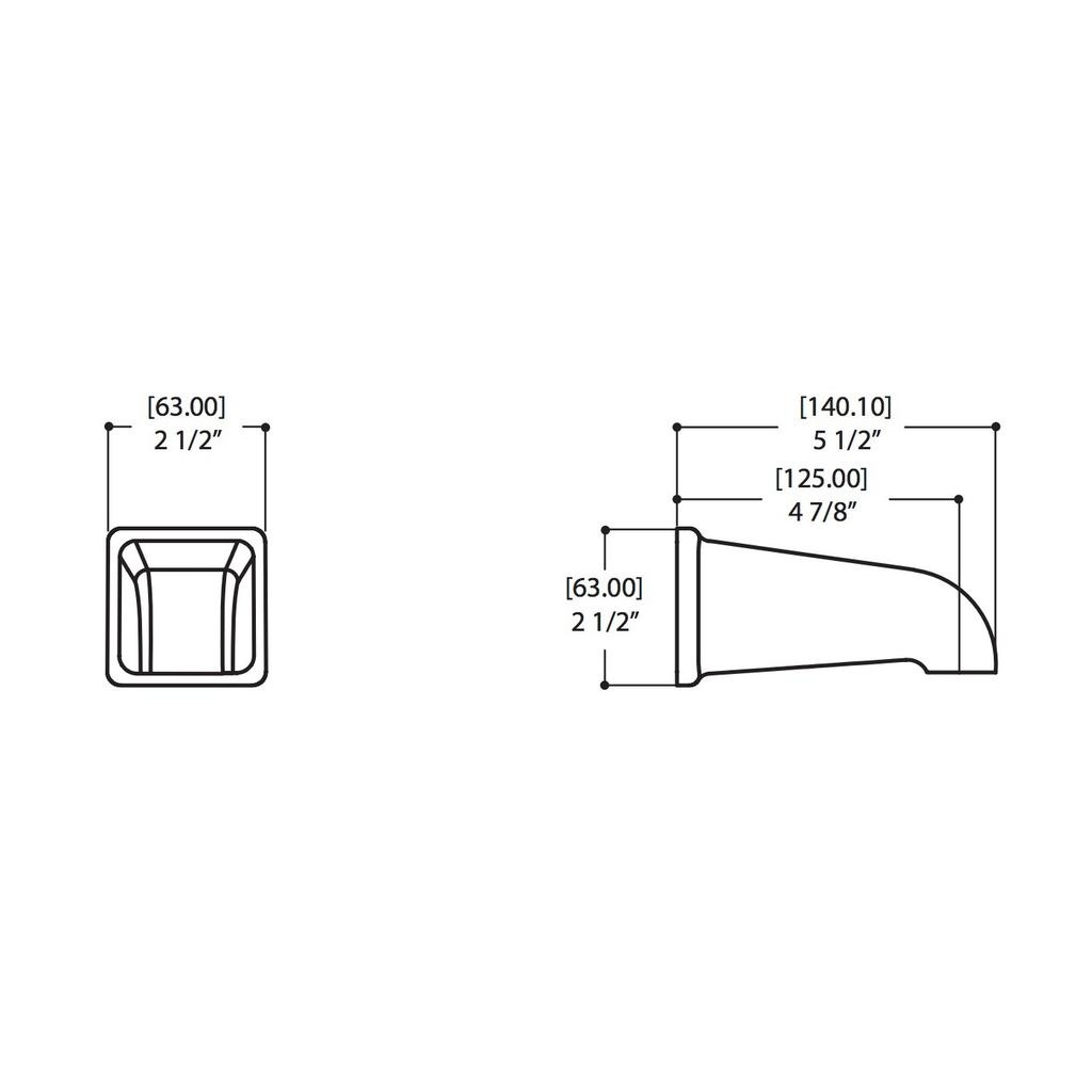 ALT 90861 Square Tub Spout No Diverter Chrome 2