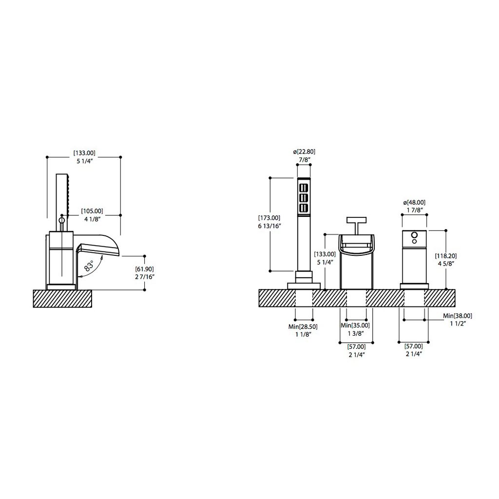 Aquabrass 32013 Loveme 3 Piece Deckmount Tub Filler With Handshower Polished Chrome 2