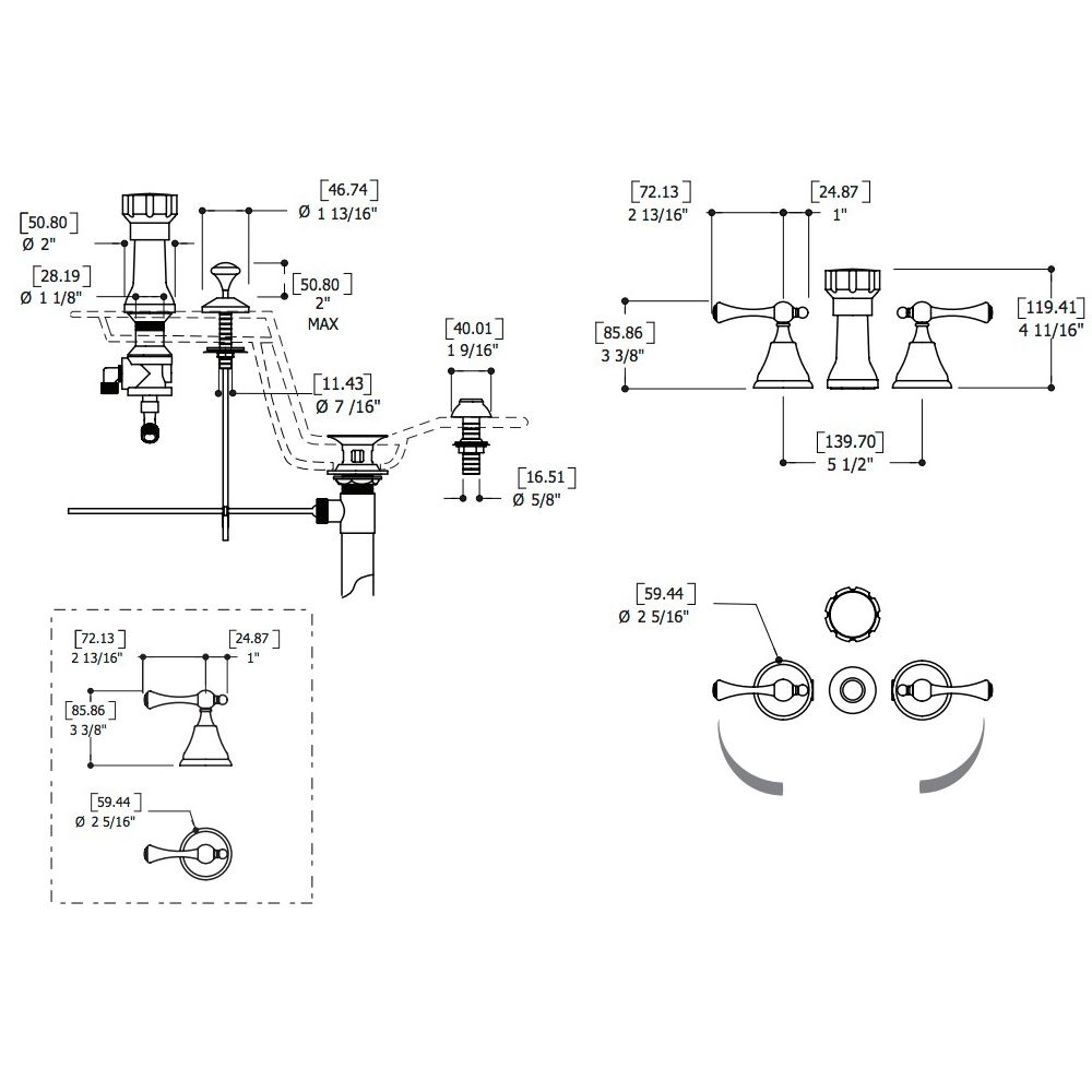 Aquabrass 7326 Regency 4 Hole Lavatory Bidet Set Brushed Nickel 2