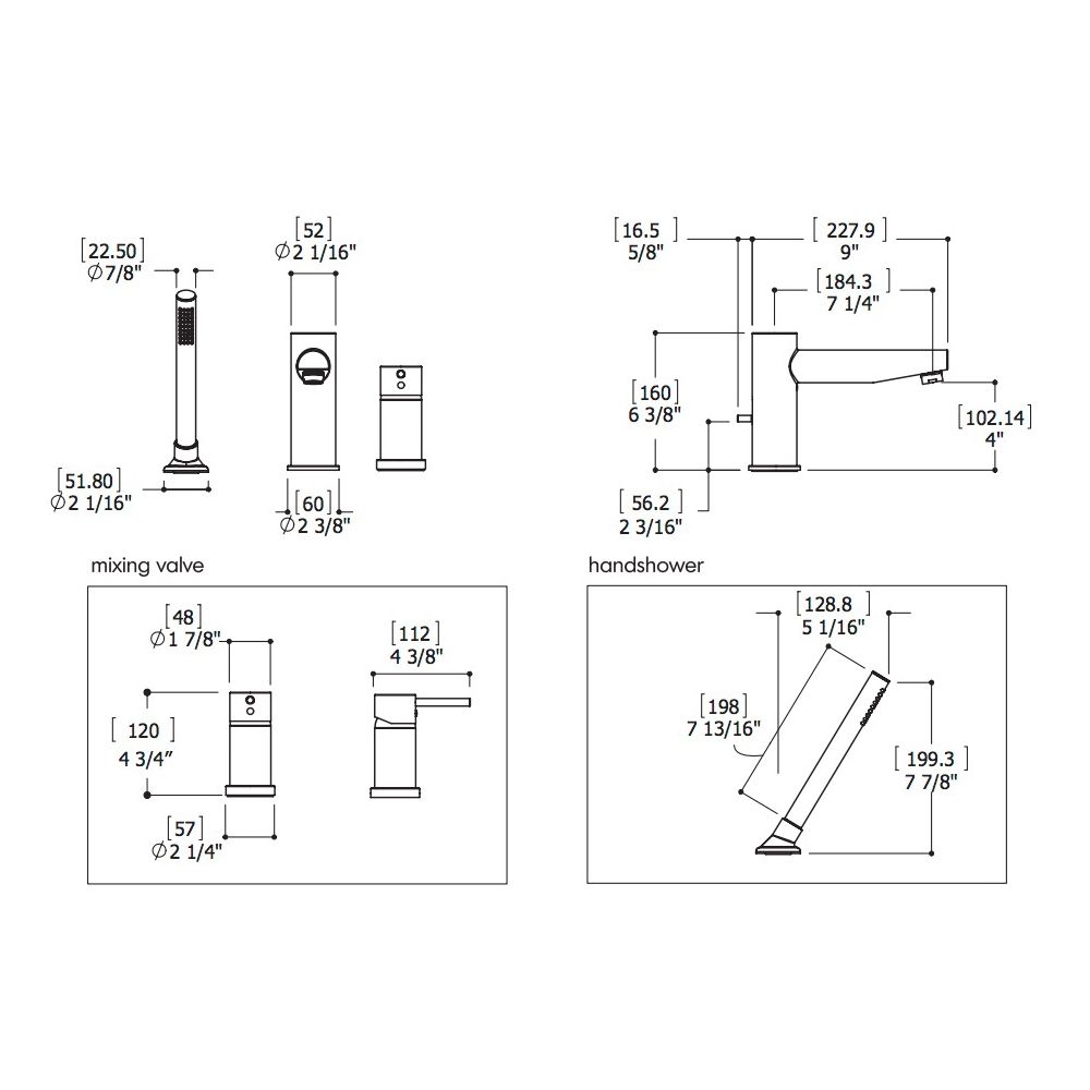 Aquabrass 61013 Volare Straight 3 Piece Deckmount Tub Filler With Handshower Brushed Nickel 2