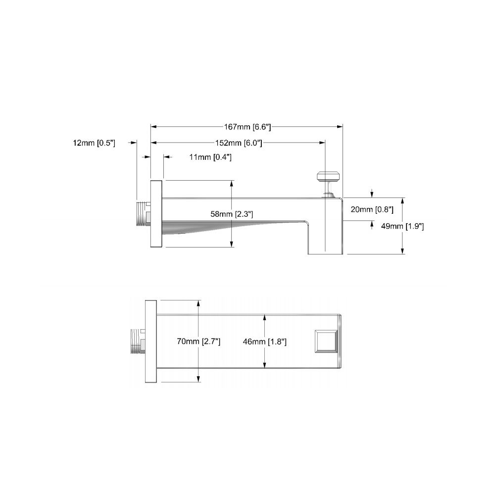 Aquabrass 11632 Tub Spouts 5 1/4 Square Tub Spout With Diverter Polished Chrome 2