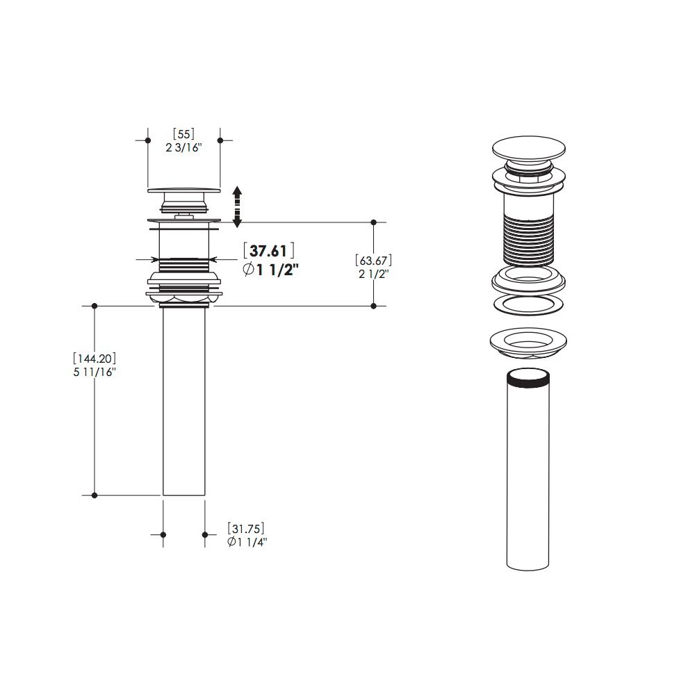 Aquabrass 698 Drains & P Traps Round Press Pop Up Drain Polished Chrome 2