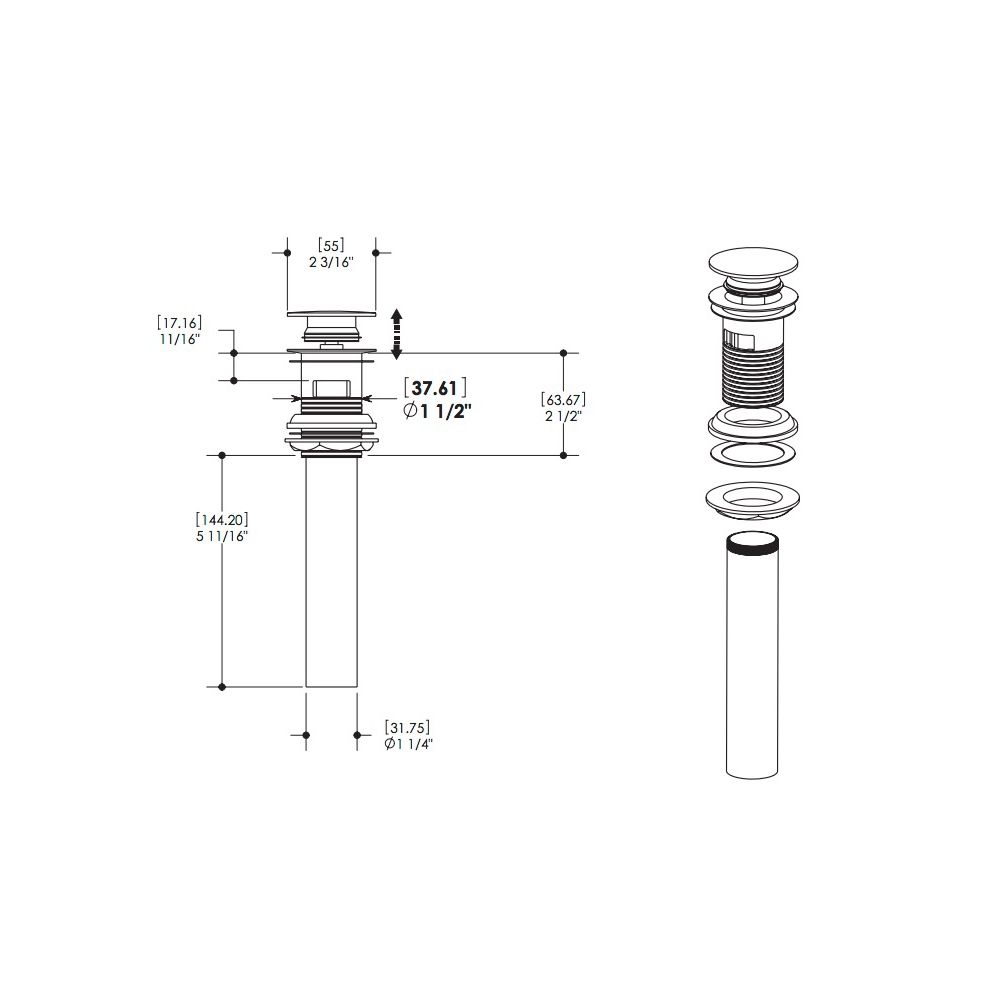 Aquabrass 699 Drains & P Traps Round Press Pop Up Drain Polished Chrome 2