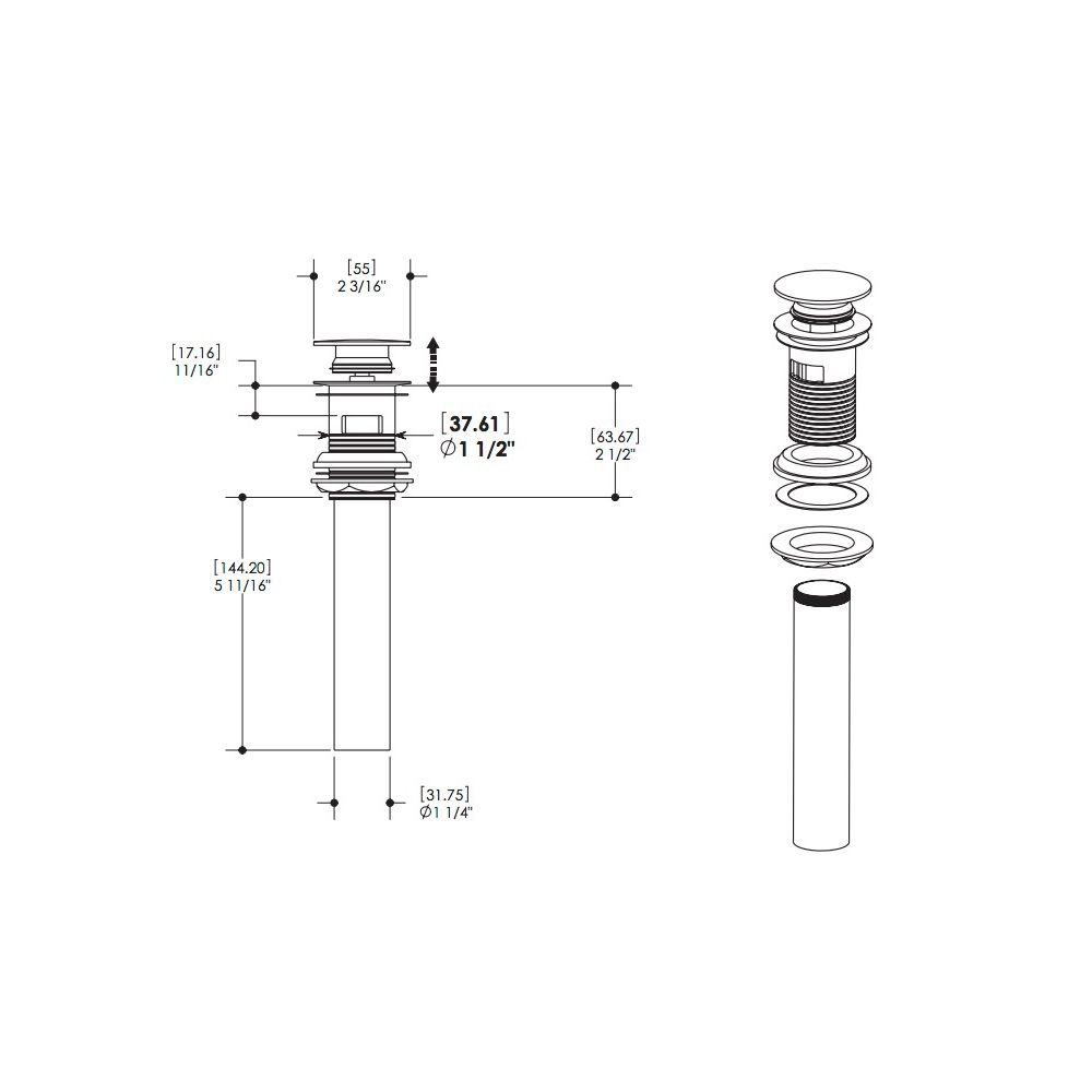 Aquabrass 699 Drains &amp; P Traps Round Press Pop Up Drain Polished Chrome 2