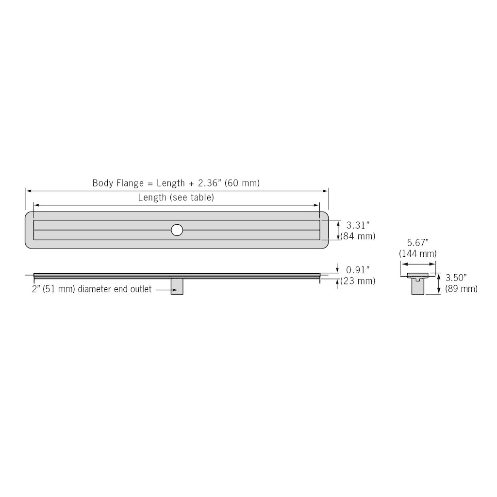 ACO 93870 Flange Edge Shower Channel Stainless Steel Body 39.37 Center Outlet 2