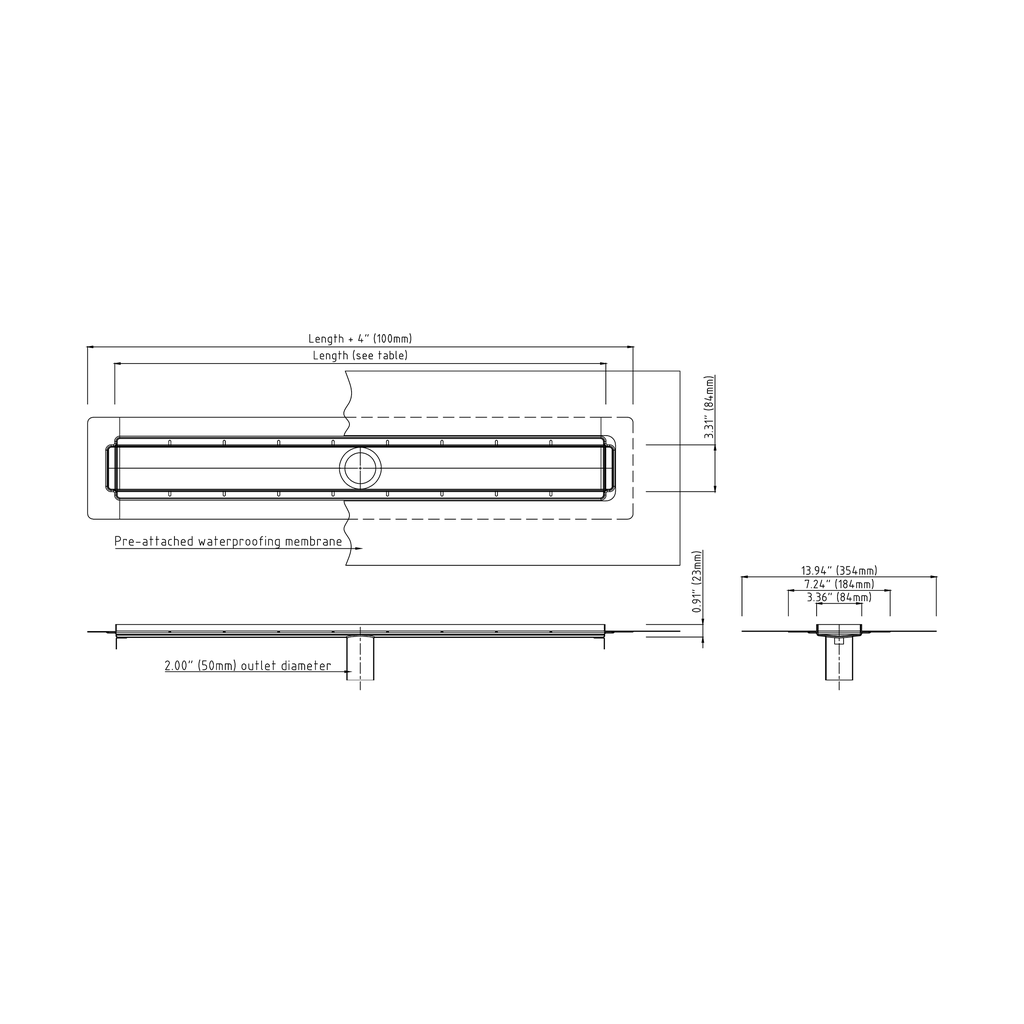 ACO 9010.72.96 Flange Edge Shower Channel Stainless Steel Body 55.12 With Membrane 2