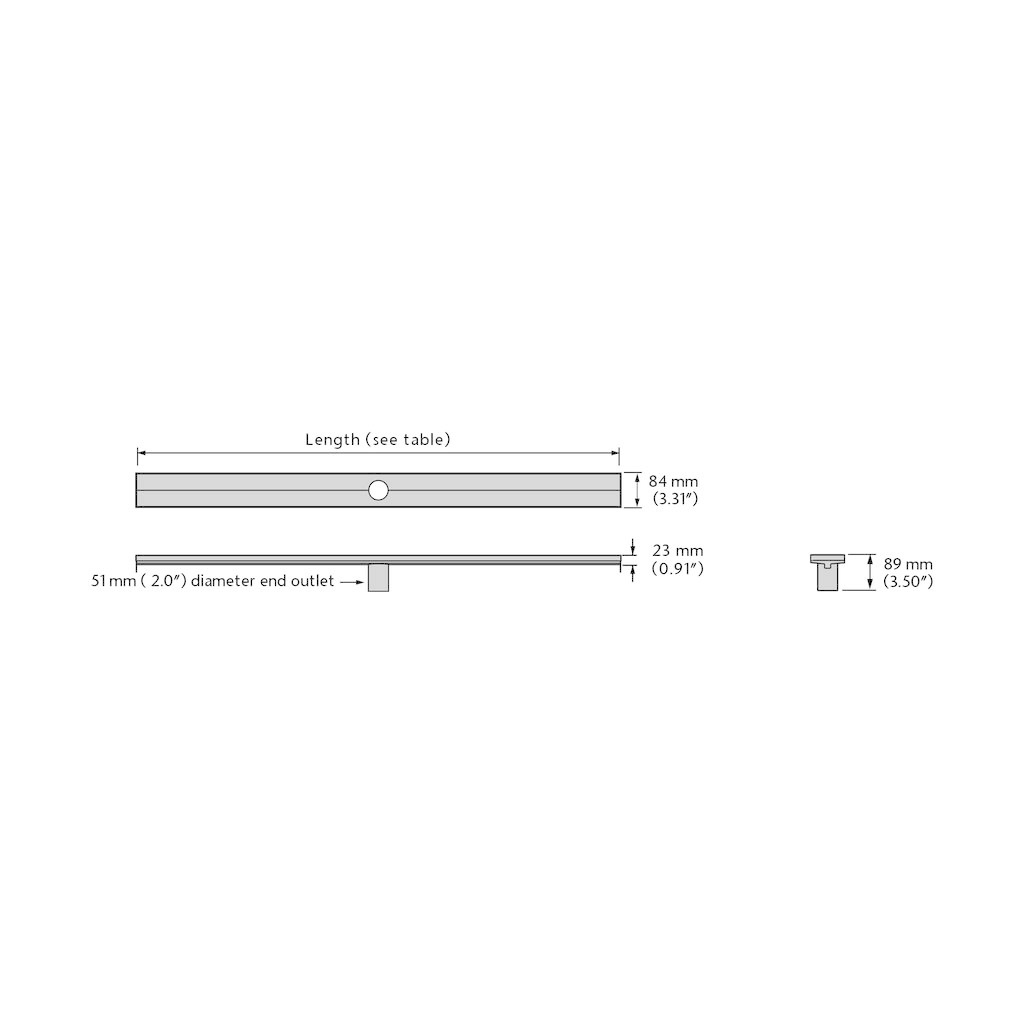 ACO 93861 Plain Edge Shower Channel Stainless Steel Body 27.55 Center Outlet 2