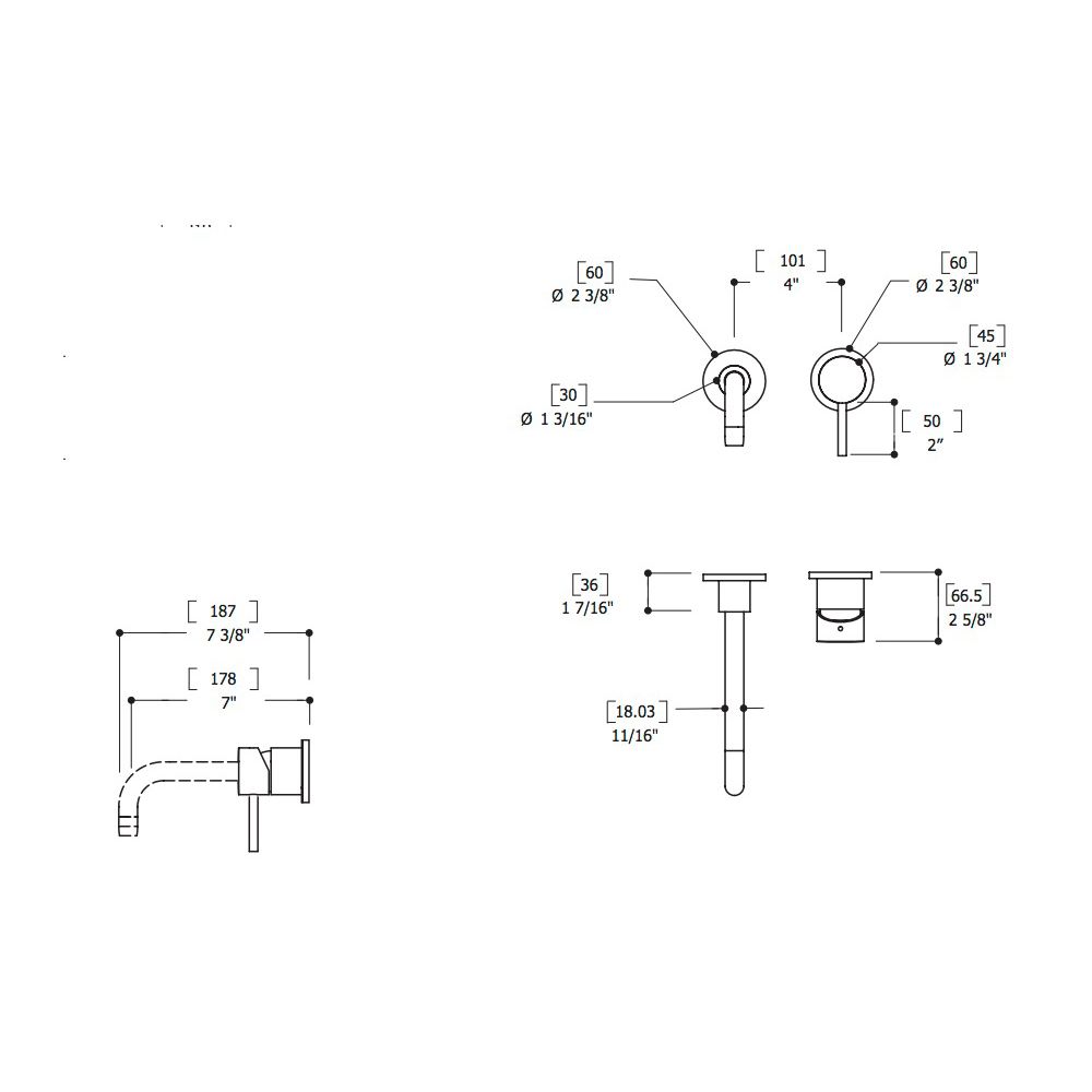 Aquabrass 61028 Volare Straight Wallmount Lavatory Faucet Brushed Nickel 2