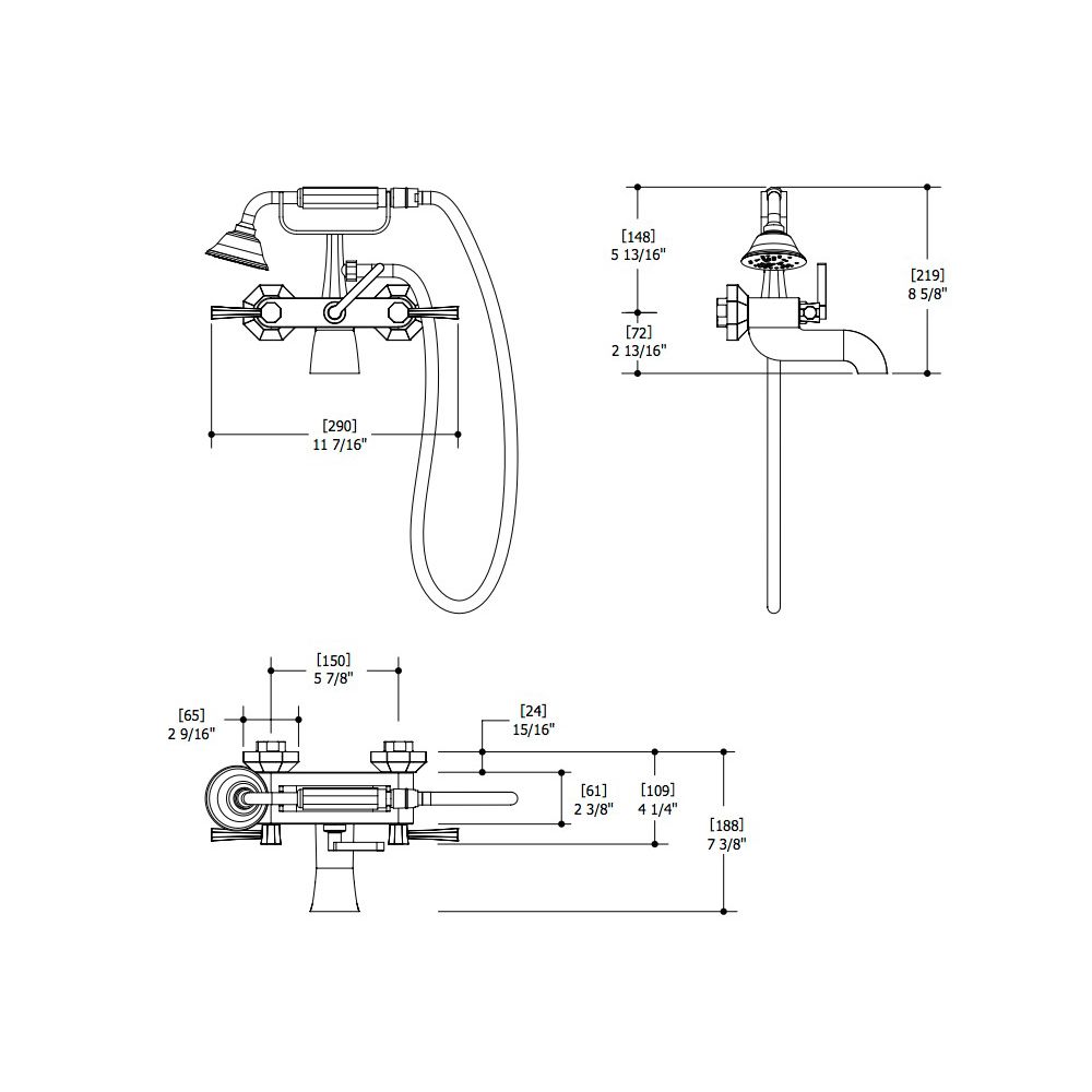 Aquabrass 53004 Otto Wallmount Cradle Tub Filler With Handshower Polished Chrome 2