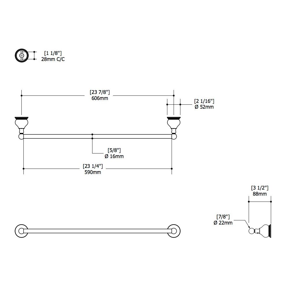 Aquabrass 4103 Serie 4100 24 Wallmount Single Towel Bar Polished Chrome 2