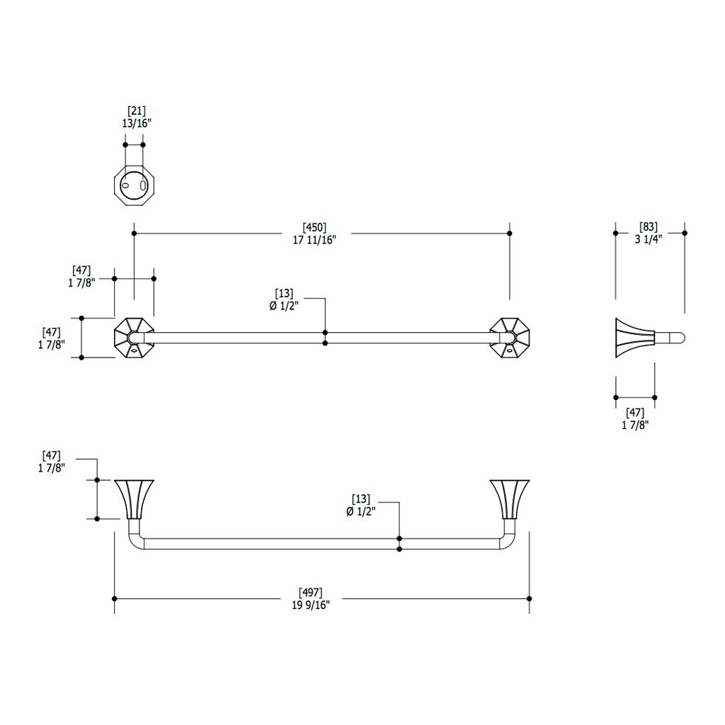 Aquabrass B9706 Serie B9700 19 Wallmount Single Towel Bar Brushed Nickel 2