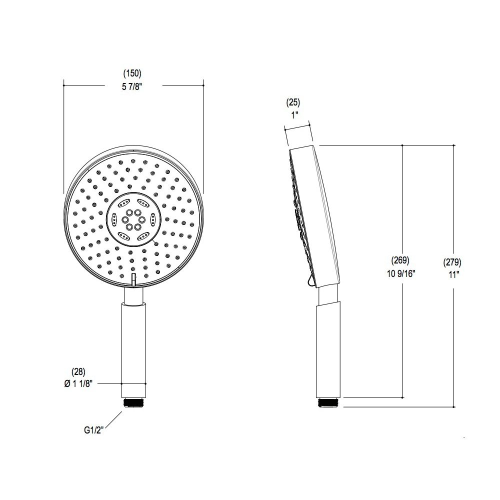 Aquabrass 85279 Grande Round Handshower 3 Functions Brushed Nickel 2