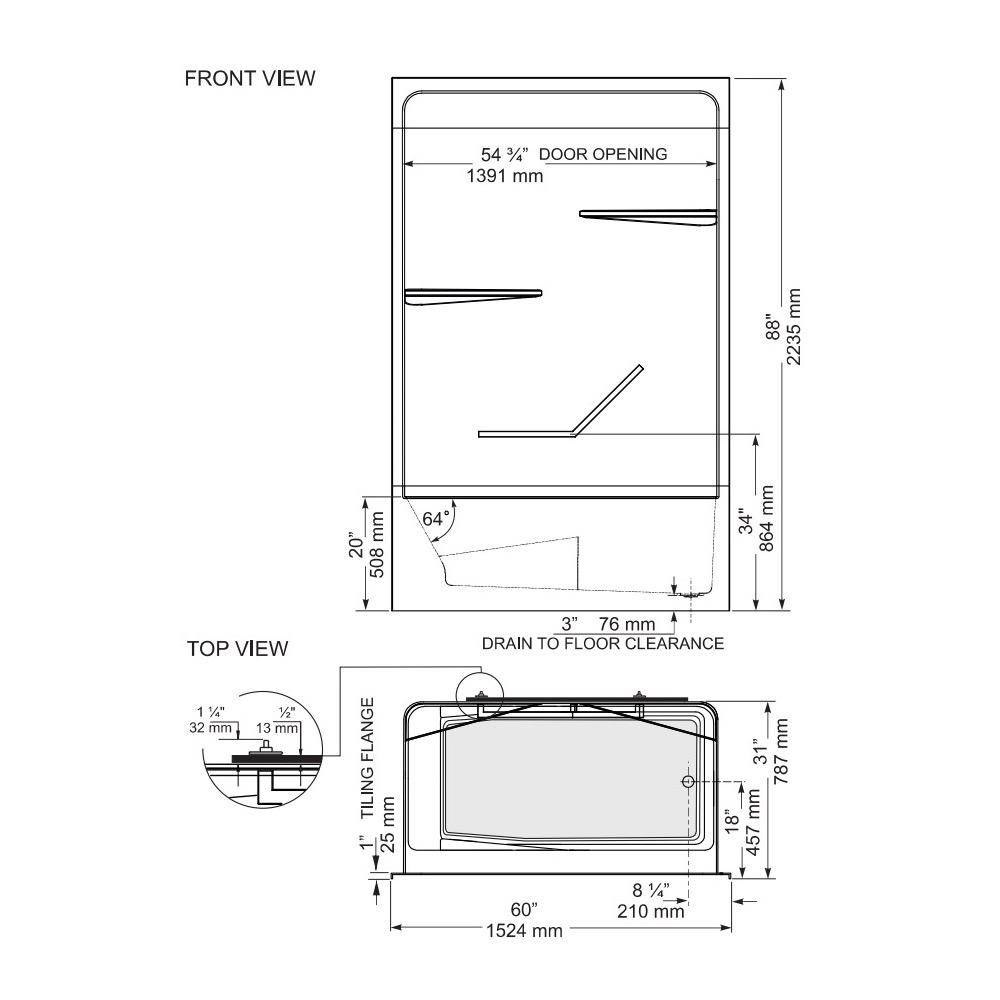Mirolin TSH51 Hampton One Piece Tub Shower End 2" Drain Left 2