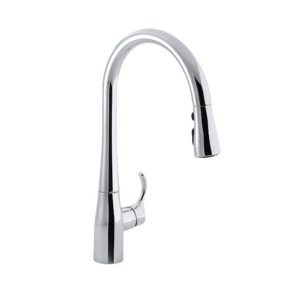 Kohler 596-CP Simplice Single-Hole Or Three-Hole Kitchen Sink Faucet With 16-5/8 Pull-Down Spout